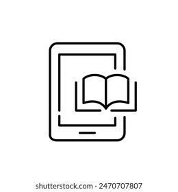 E-reader tablet and book. Portable reading device. Electronic books and text files. Pixel perfect, editable stroke vector icon