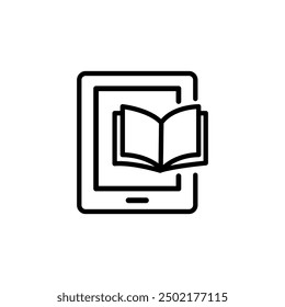 E-reader tablet and book. Portable reading device. Electronic books and text files. Pixel perfect, editable stroke vector icon