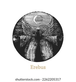 Erebus, Greek God of Darkness, hand drawing in engraving style, graphic illustration of mythological deity in vector.