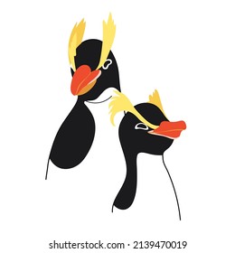 Erect-Crested Penguin isolated on white background. Cartoon Australian bird character. Vector flat style Illustration