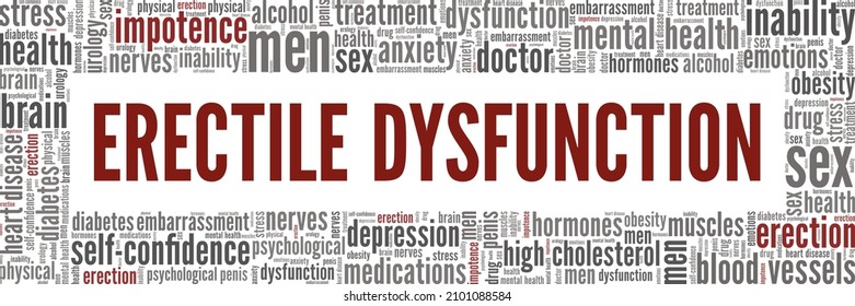 Erektile Dysfunktion konzeptionelle Vektorgrafik Wort Cloud einzeln auf weißem Hintergrund.