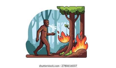 erectus man with fire stick 3d