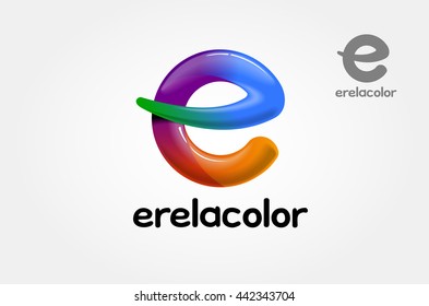 Erela Color Vector Logo Template. Round Glossy Letter e 3d rainbow Logo Shape Vector Illustration.
