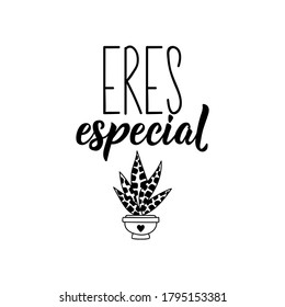 Eres especial. Lettering. Translation from Spanish - You are special. Element for flyers, banner and posters. Modern calligraphy