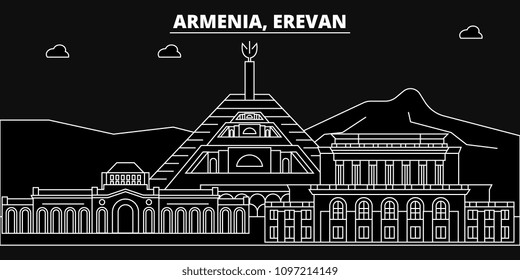 Erevan silhouette skyline. Armenia - Erevan vector city, armenian linear architecture, buildings. Erevan travel illustration, outline landmarks. Armenia flat icons, armenian line banner