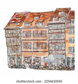 Erfurt altstadt watercolor hand drawn illustration isolated on white background