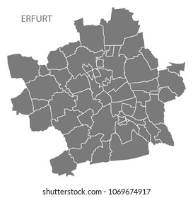 Erfurt city map with boroughs grey illustration silhouette shape