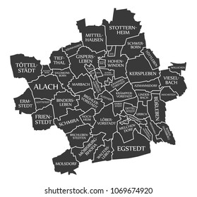 Erfurt city map Germany DE labelled black illustration