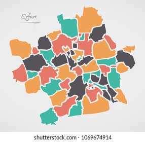 Erfurt Map with boroughs and modern round shapes