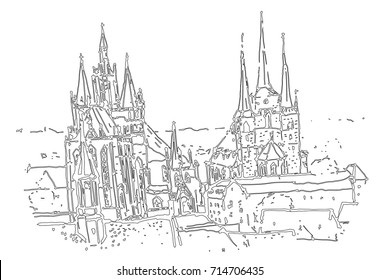 Erfurt old town architecture sketch hand drawing