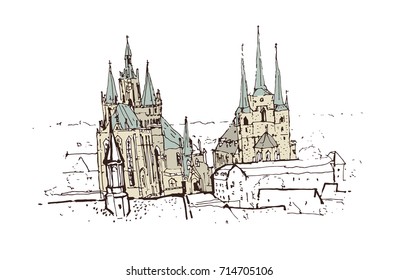 Erfurt oldtown vector sketch drawing