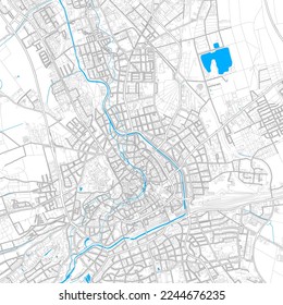 Erfurt, Thuringia, Germany high resolution vector map with editable paths. Bright outlines for main roads. Use it for any printed and digital background. Blue shapes and lines for water.