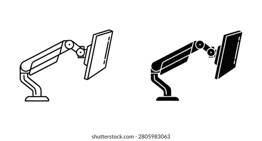 Ergonomic desk mount for flat screen displays offering adjustable height and tilt. Ideal for office setups and modern workspaces.