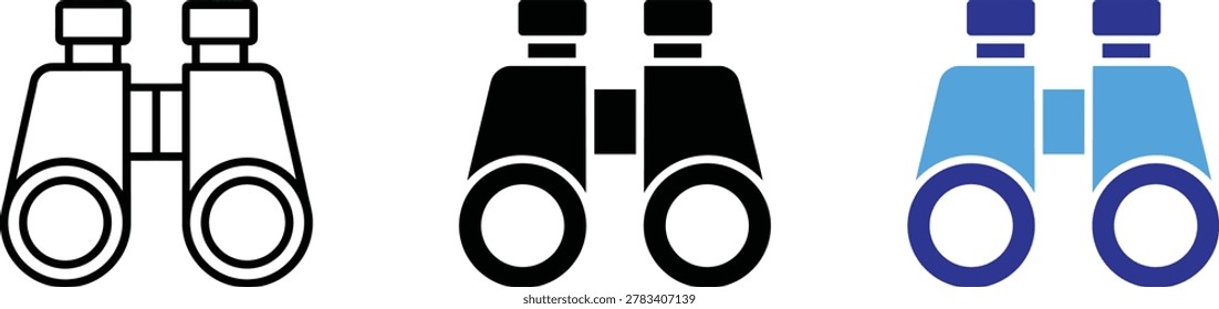 Ergonomic field binoculars exploration gear vector illustration icon bundle for sightseeing