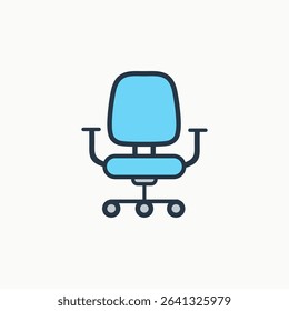 Ergonomic office chair icon for workplace design, employee comfort, remote working setup, desk furniture infographic, and productivity environments