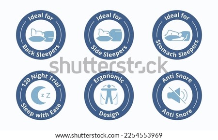 Ergonomic pillow certification sign. Special features symbol. Pillow unique selling point badge vector illustration. Perfect design for shop and sale banners.