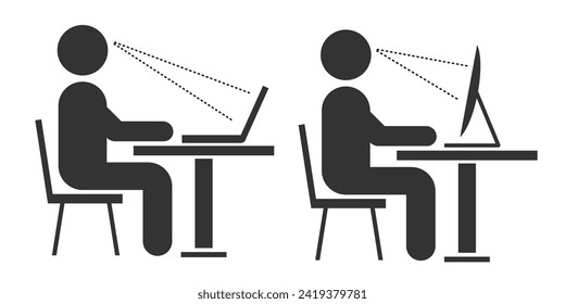 Ergonomic workplace icon. Computer workstation infographic concept symbol vector ilustration.