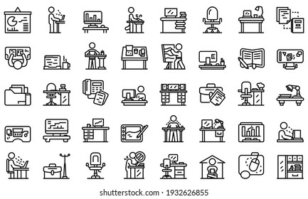 Ergonomic workplace icons set. Outline set of ergonomic workplace vector icons for web design isolated on white background