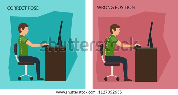 Ergonomic Wrong Correct Sitting Posture Healthy Stock Vector