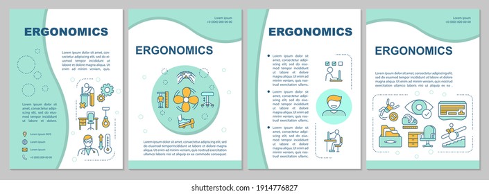 Ergonomics brochure template. Heal body injuries and disorders. Flyer, booklet, leaflet print, cover design with linear icons. Vector layouts for magazines, annual reports, advertising posters