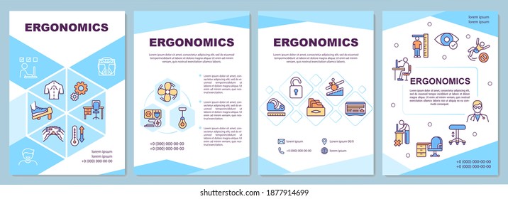 Ergonomics Brochure Template. Prevent Injuries And Disorders. Flyer, Booklet, Leaflet Print, Cover Design With Linear Icons. Vector Layouts For Magazines, Annual Reports, Advertising Posters