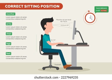 Ergonomics correct sitting posture for office workers