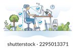 Ergonomics for remote work and correct sitting posture outline concept. Back support and spine position from chair height vector illustration. Working from home in comfortable and healthy workspace.