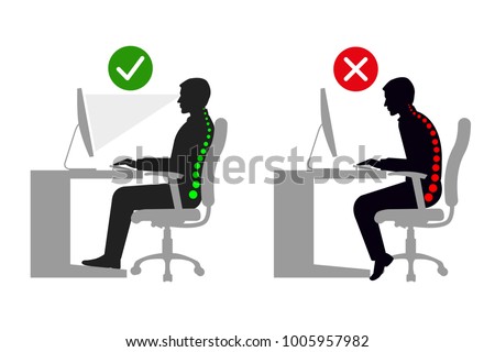 Ergonomics - Silhouette of correct and incorrect sitting posture when using a computer