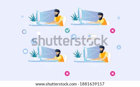 
Ergonomics in the workplace. Correct head position and computer monitor.