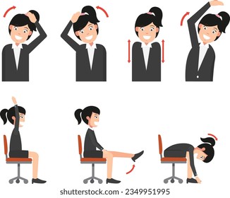 Ergonomics-stretching or exercising, office syndrome vector illustration