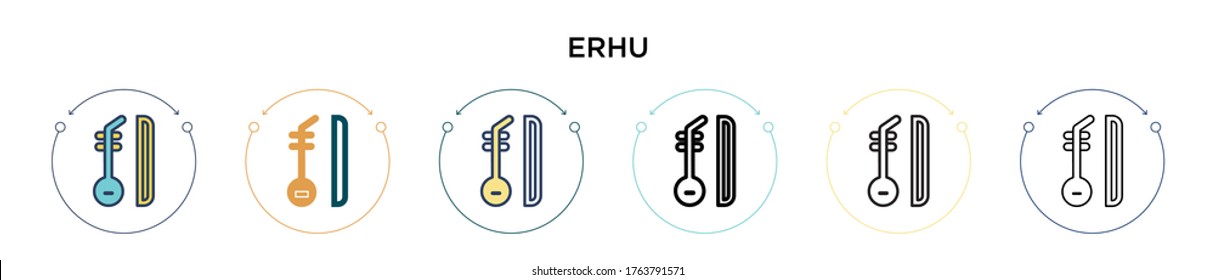 Erhu icon in filled, thin line, outline and stroke style. Vector illustration of two colored and black erhu vector icons designs can be used for mobile, ui, web