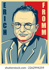 Erich Fromm Vector portrait illustration, Poster hope style