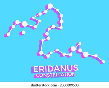 Eridanus constellation 3d symbol. Constellation icon in isometric style on blue background. Cluster of stars and galaxies. Vector illustration