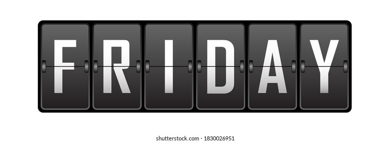 Eriday. Name of the day of the week on the cells of the mechanical tableau. Vector illustration.