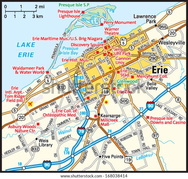 Erie, Pennsylvania area map.
