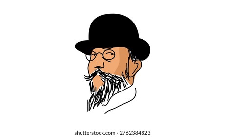 Erik Satie portrait, flat vector illustration