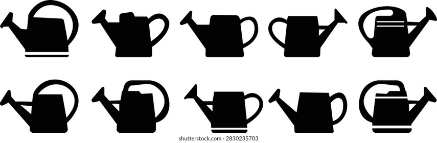 ering can icon set, pouring water onto a plant on a clean minimal Silhouette , for gardening and agriculture use, cottage garden decor, farmhouse floral designs, spring invitations, and botanical