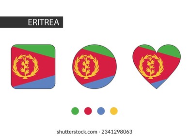 Eritrea 3 shapes (square, circle, heart) with city flag. Isolated on white background.