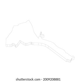 Eritrea - 3D black thin outline silhouette map of country area. Simple flat vector illustration