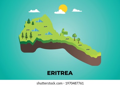 Eritrea 3d isometric map with topographic details mountains, trees and soil vector illustration design