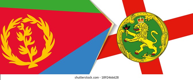 Eritrea and Alderney flags, two vector flags symbol of relationship or confrontation.