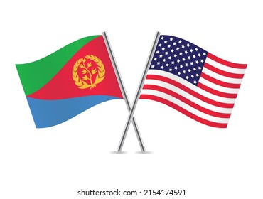 Eritrea and America crossed flags. Eritrean and American flags on white background. Vector icon set. Vector illustration.