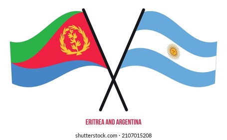 Eritrea and Argentina Flags Crossed And Waving Flat Style. Official Proportion. Correct Colors.