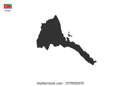 Eritrea black shadow map isolated on white background with Eritrea icon flag on the left corner.