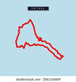 Eritrea bold outline map. Glossy red border with soft shadow. Country name plate. Vector illustration.