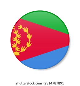 Eritrea Kreis Symbol. Eritreische runde Badge Fahne mit Schatten. 3D-realistische Vektorgrafik einzeln auf Weiß.