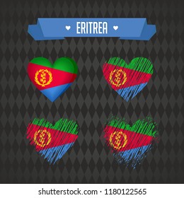 Eritrea. Collection of four vector hearts with flag. Heart silhouette