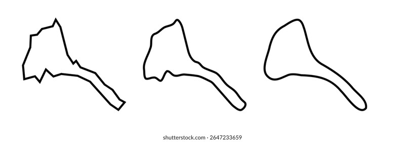Eritrea country black outline silhouettes in three different levels of smoothness. Simplified maps. Vector icons isolated on white background.