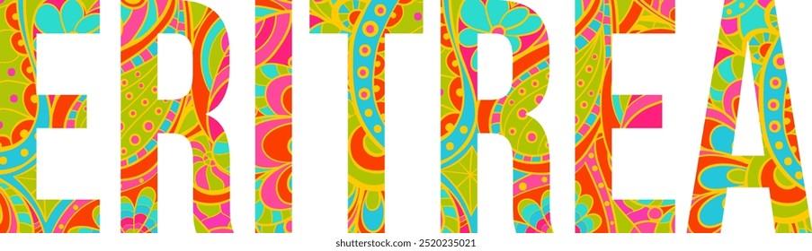 Eritrea creative country name text design filled with colorful doodle pattern	