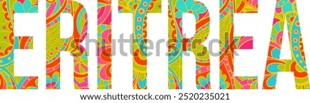 Eritrea creative country name text design filled with colorful doodle pattern	